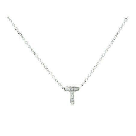 Gargantilla inicial T circonitas plata rodiada Reina joyeros