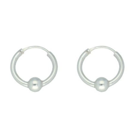 Argollas tubo red 1 bola 12 MM plata de ley Reina joyeros