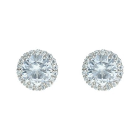 Pendientes omega circonitas cuatro garras plata de ley Reina joyeros
