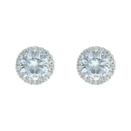 Pendientes omega circonitas cuatro garras plata de ley Reina joyeros