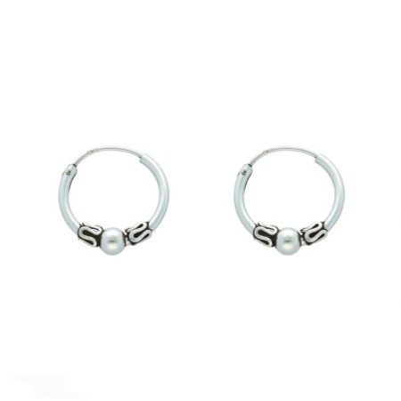 Argollas envejecidas balinesas 13 MM bola plata de ley