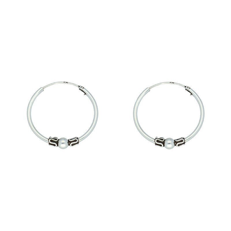 Argollas envejecidas balinesas bola 21 MM plata de ley