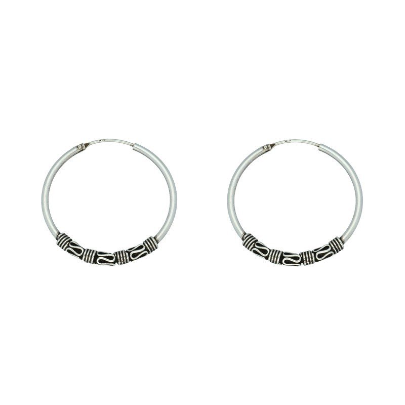 Argollas envejecidas balinesas 1 bola 26 MM plata de ley