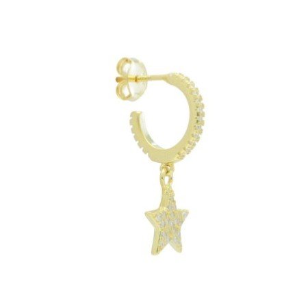 Argollas presión estrella circonitas 9 MM plata chapada oro