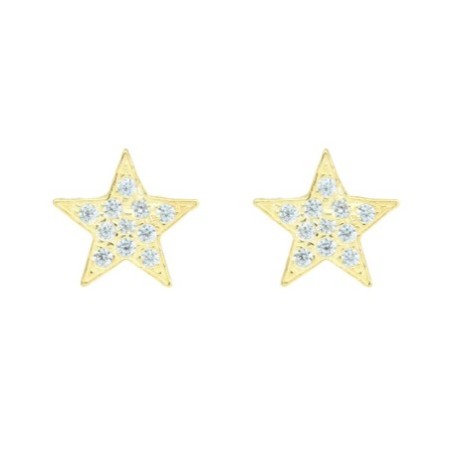 Pendientes presión estrella circonitas plata chapada oro