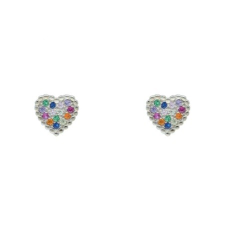 Pendientes presión corazón colores plata rodiada