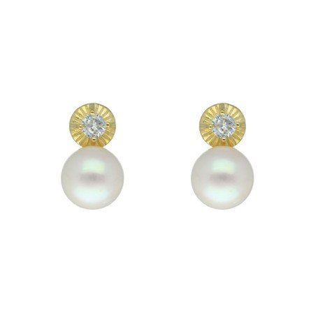 Pendientes omega perla y circonitas plata chapada oro Reina joyeros