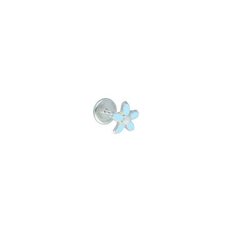 Pendientes rosca flor esmalte celeste plata de ley