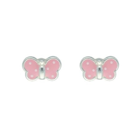 Pendientes presión mariposa esmalte rosa plata de ley