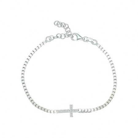 Pulsera cuadrada cruz circonitas plata de ley