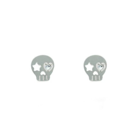 Pendientes calavera circonita plata de ley