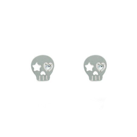Pendientes calavera circonita plata de ley
