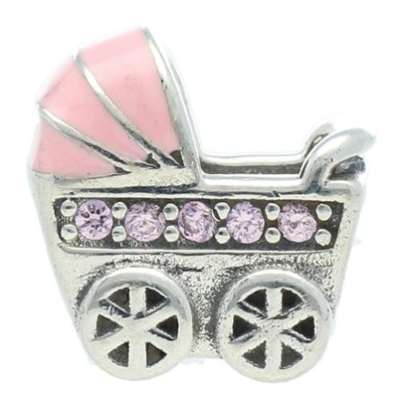 Abalorio coche de bebe rosa esmalte