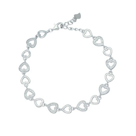 Pulsera corazones liso y circonitas plata rodiada