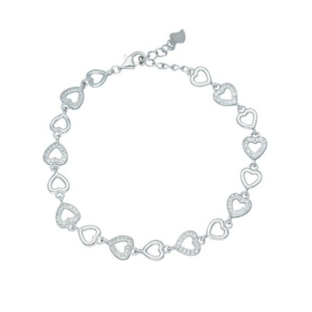 Pulsera corazones liso y circonitas plata rodiada