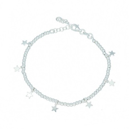 Pulsera bolitas estrellitas plata de ley