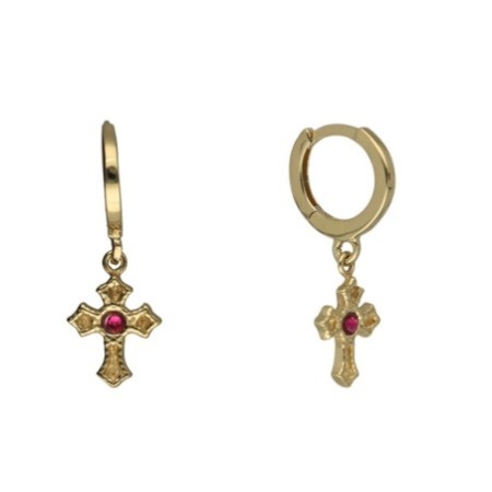 Argollas pink zirconia cross 8 MM plata chapada oro