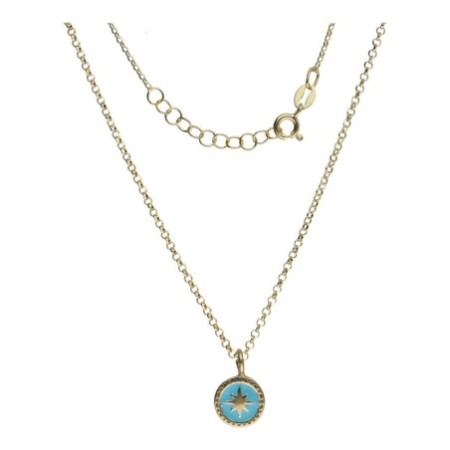 Gargantilla turquoise compass rose plata chapada oro