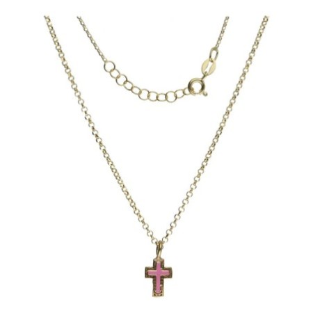 Gargantilla pink cross plata chapada oro