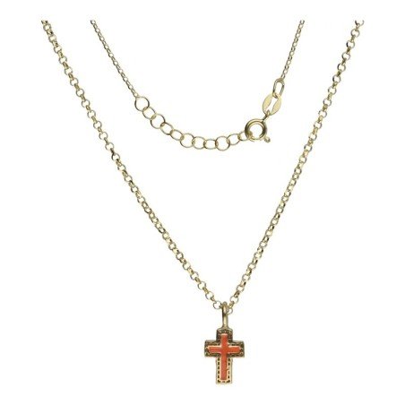 Gargantilla coral cross plata chapada oro