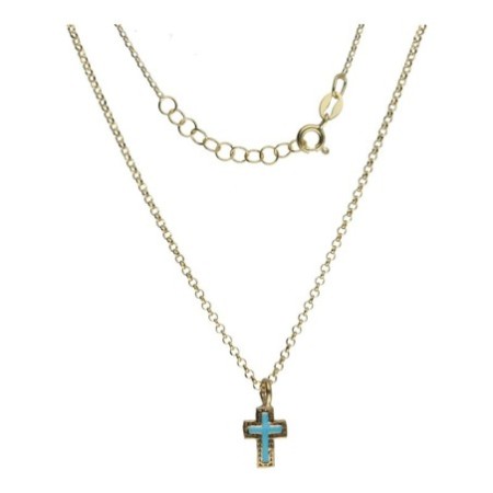 Gargantilla turquoise cross plata chapada oro