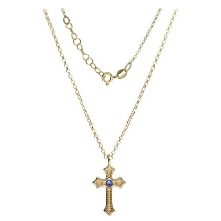 Gargantilla light blue zirconia cross plata chapada oro