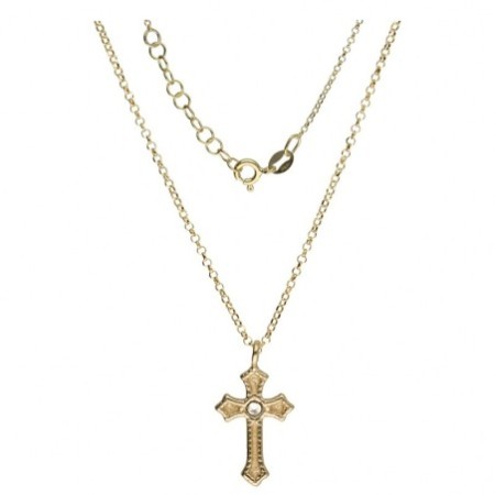 Gargantilla zirconia cross plata chapada oro