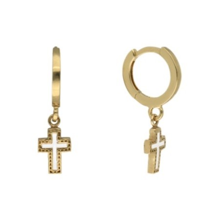 Argollas white cross 8 MM plata chapada oro