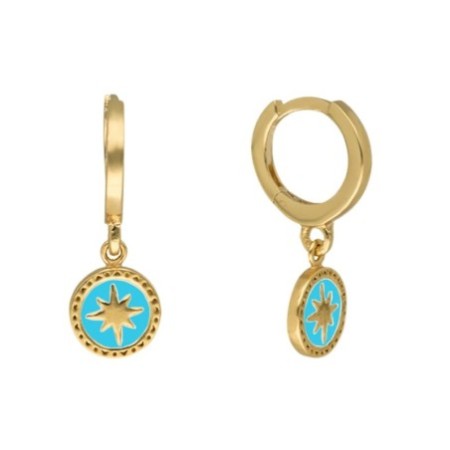 Argollas turquoise compas rose 8 MM plata chapada oro