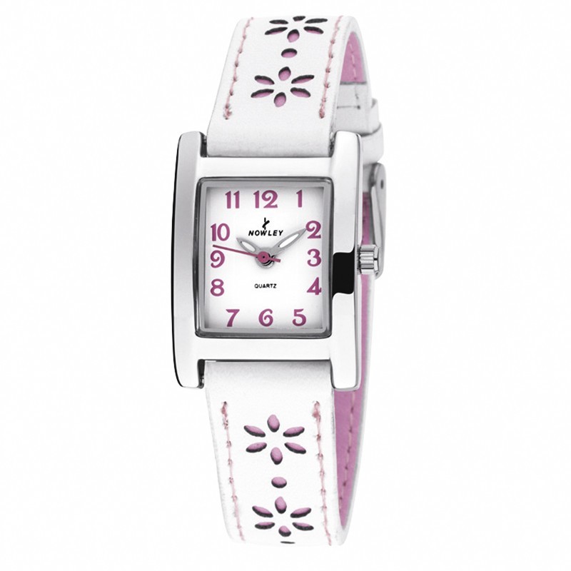 Reloj Nowley Analógico piel rosa y blanco niña