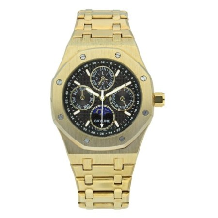 Reloj Skyline Analógico Dorado Esfera Negra Hombre