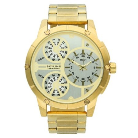 Reloj Skyline Analógico Dorado Esfera Blanca Hombre