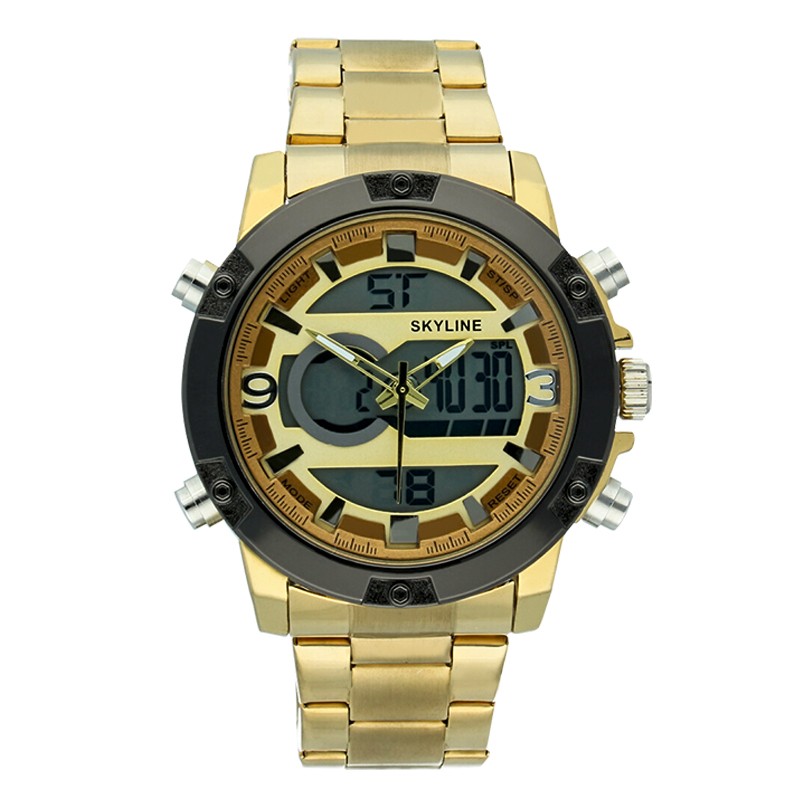 Reloj Skyline Anal gico Digital Dorado Hombre