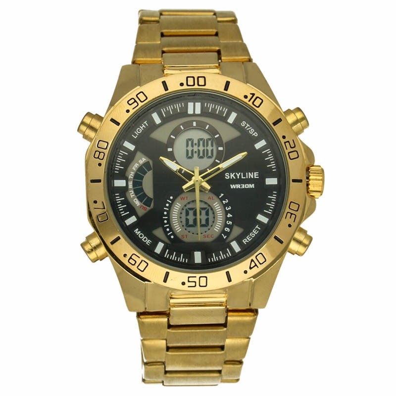 Reloj Skyline Analógico/digital Dorado Esfera Negra Hombre