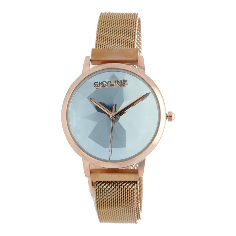 Reloj Skyline Analógico Bronce Malla Mosaico Mujer