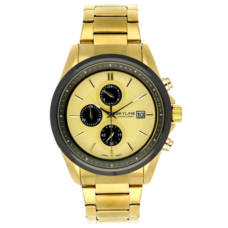 Reloj Skyline Analógico Dorado Esfera Amarilla Hombre