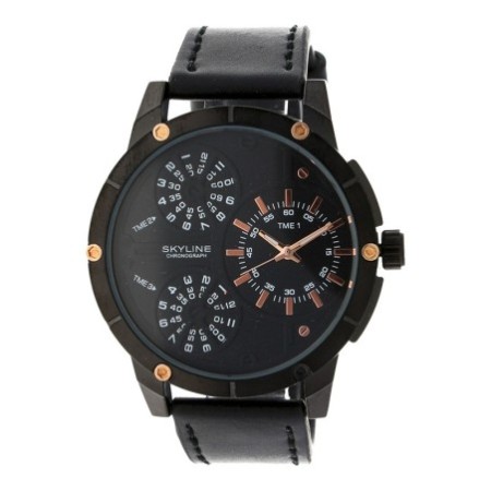 Reloj Skyline Analógico Piel Negro Esfera Negra Hombre