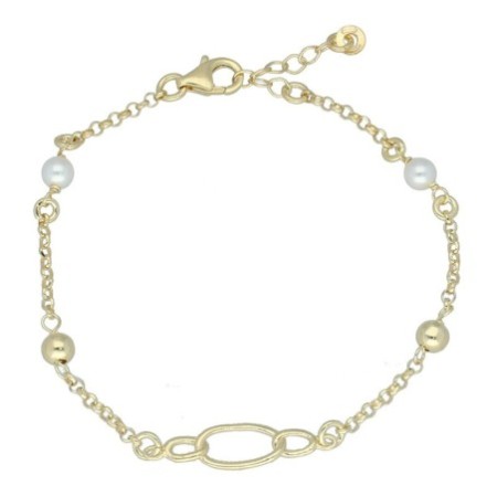 Pulsera bolas y perlas plata chapada oro