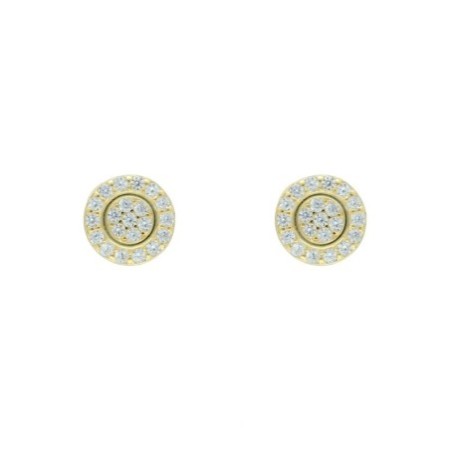 Conjunto comunión (pendientes presión y anillo con circonitas) plata chapada oro