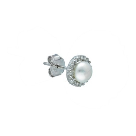 Conjunto comunión (pendientes presión y anillo con perlas y circonitas) plata de ley