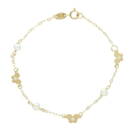 Pulsera comunión mariposa circonita oro 18 K