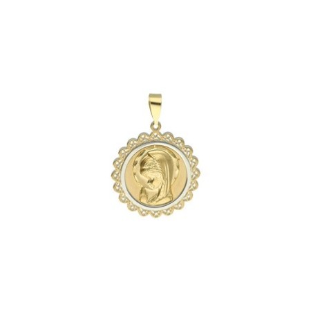 Medalla bicolor Virgen niña 18 MM filo oro 18 K
