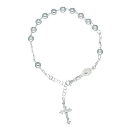 Pulsera rosario milagrosa bolas plata de ley