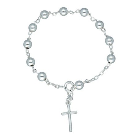 Pulsera rosario cruz bolas plata de ley