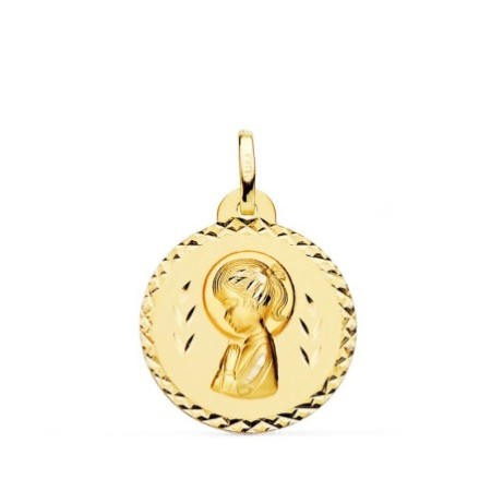 Medalla Virgen niña rezando tallada 20 MM oro 18 K