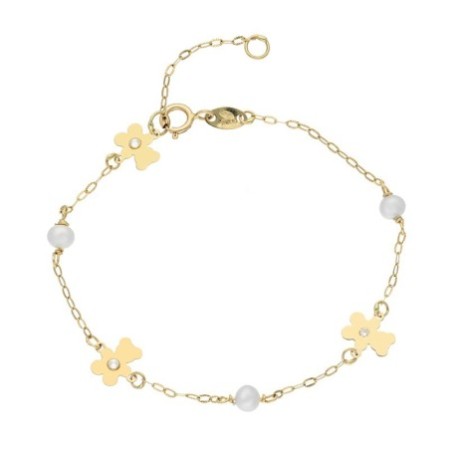 Pulsera comunión ositos y perlas Oro 18 K