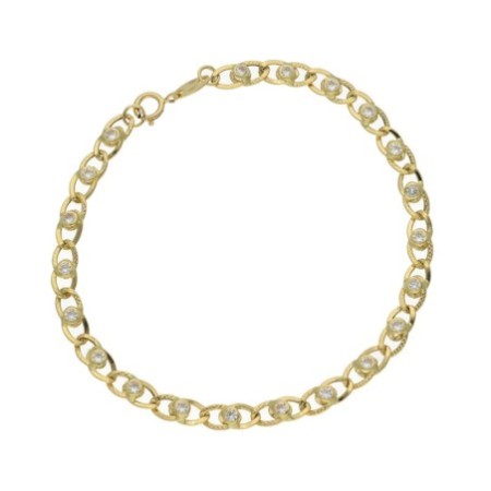 Pulsera comunión tallada circonitas Oro 18 K