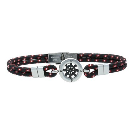 Pulsera acero negra y roja timón Reina joyeros