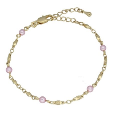 Pulsera perlitas rosas chapada en oro (1 micra)