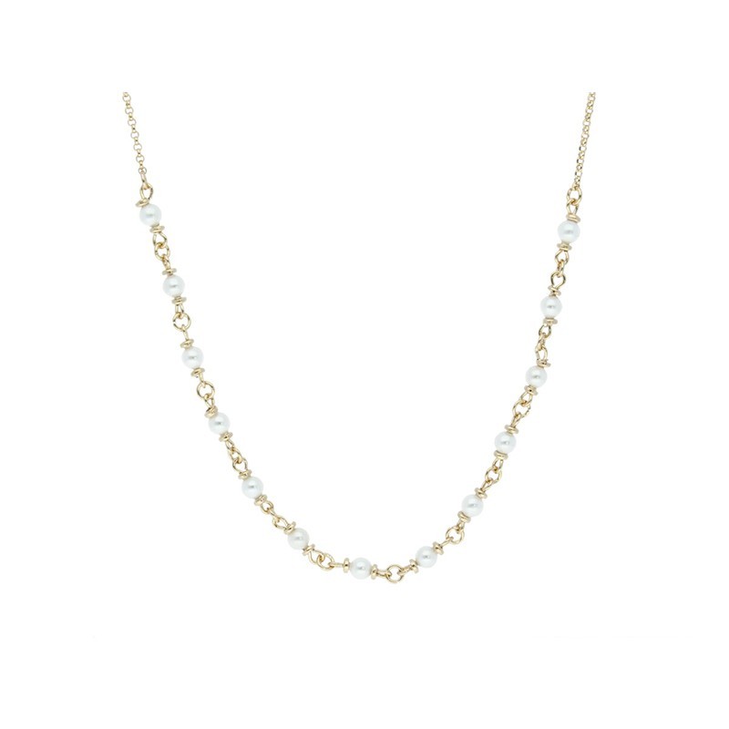 Gargantilla de perlas blancas chapada en oro (1 micra)